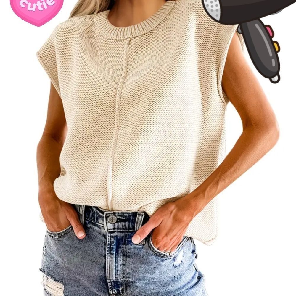 Elegant Cream Knit Sleeveless Top
